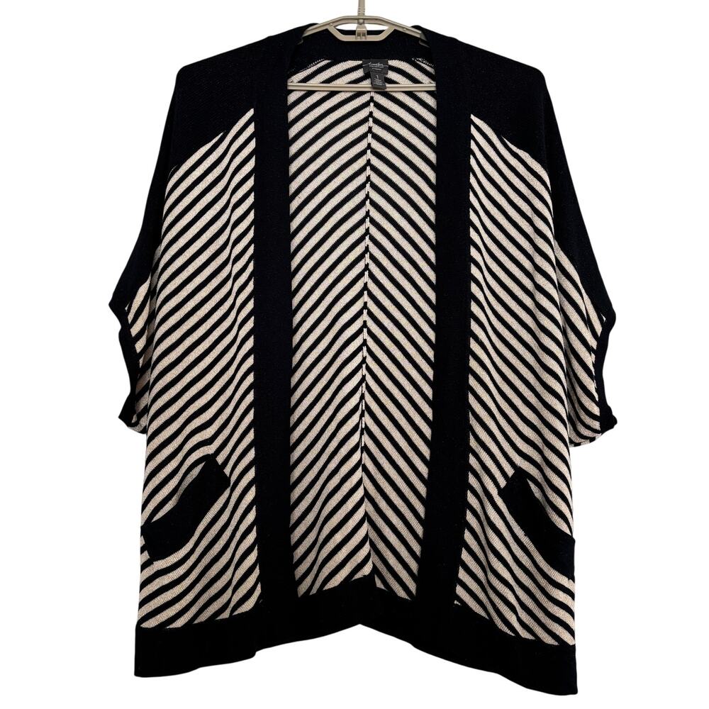 Chico's Travelers Open Cardigan Wrap Metallic Gold and black stripes size 1/Med